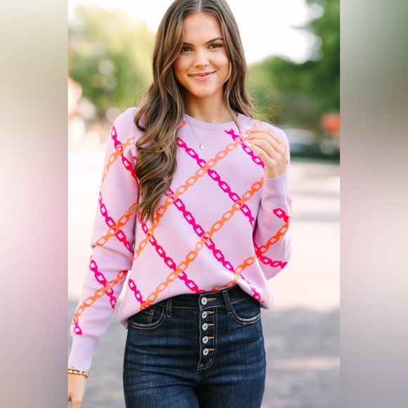 THML Sweaters - THML Lilac Chain Pattern Knit Sweater, Size Medium